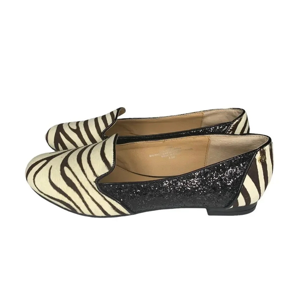 IMAN calf hair zebra print size 6.5M flats brown and beige glittery side… - Picture 14 of 14